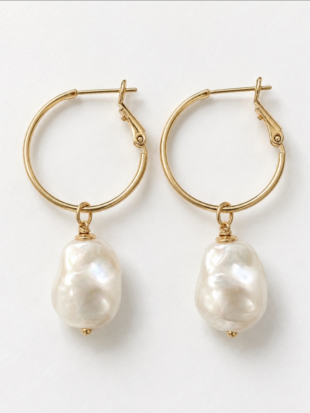 18K Gold Freshwater Baroque Pearl Hoop Drop Earrings Large Statement Bridal